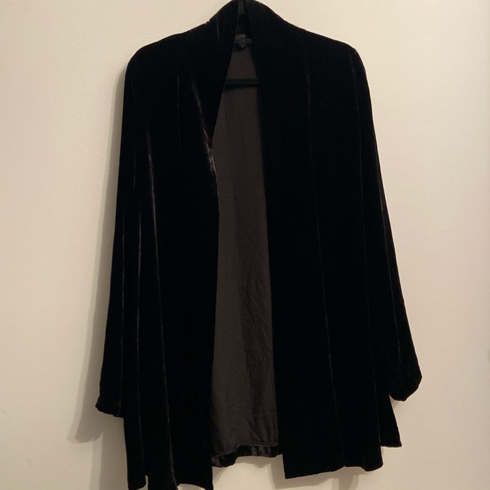 Eileen Fisher, Long velvet jacket.